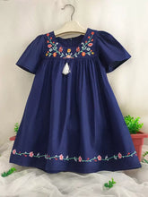 Young Girl Short Sleeve Flowers Embroidered Casual Princess Dress For Party Young Girl Summer Clothes